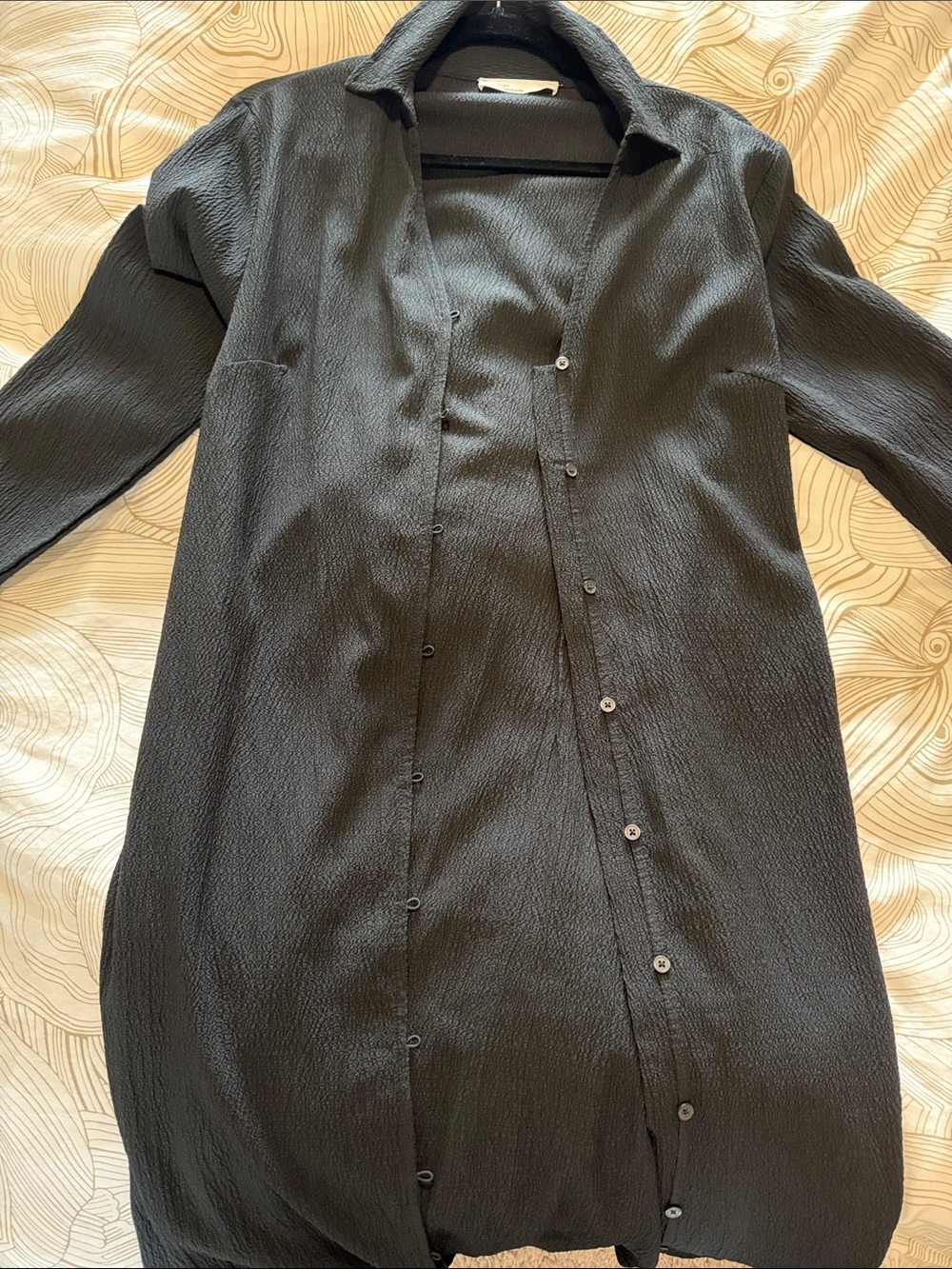 OAK + FORT Black Textured Long Button-Front Shirt Dress L